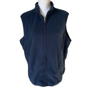 Lands End Fleece Mens Vest L US/ XL UK Navy Blue Athleisure Pockets Sleeveless
